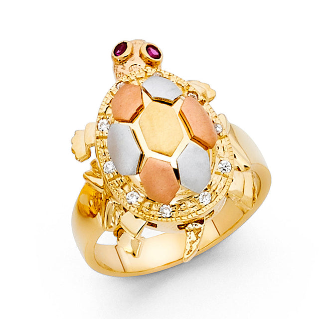 14K Tri-Color Gold Turtle Ring