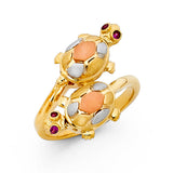 14K Tri-Color Gold Double Turtle Ring
