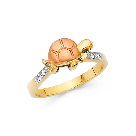 14K Two-Tone Gold Turtle Ring on White Background