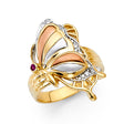 14K Tri-Color Gold Butterfly Ring on White Background