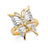 14K Two-Tone Gold Butterfly Ring on White Background