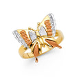 14K Tri-Color Gold Ribbed-Wing Butterfly Ring