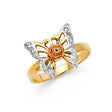 14K Tri-Color Gold Rose-Center Openwork Butterfly Ring