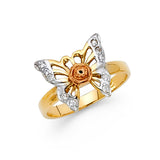 14K Tri-Color Gold Rose-Center Openwork Butterfly Ring