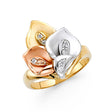 14K Tri-Color Gold Lily Ring on White Background
