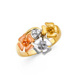 14K Tri-Color Gold Satin Floral Cluster Ring