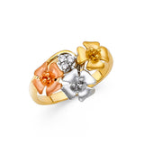 14K Tri-Color Gold Satin Floral Cluster Ring
