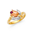 14K Tri-Color Gold Tulip Bud Flower Ring