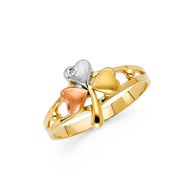 14K Tri-Color Gold Clover Heart Ring