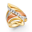 14K Tri-Color Gold Wave Statement Ring on White Background