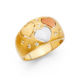 14K Tri-Color Gold Heart Dome Band Ring on White Background