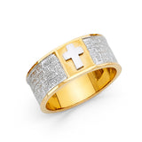 14K Two-Tone Gold Lord's Prayer Cross Men's Ring on White Background