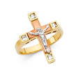 14K Tri-Color Gold Crucifix Ring