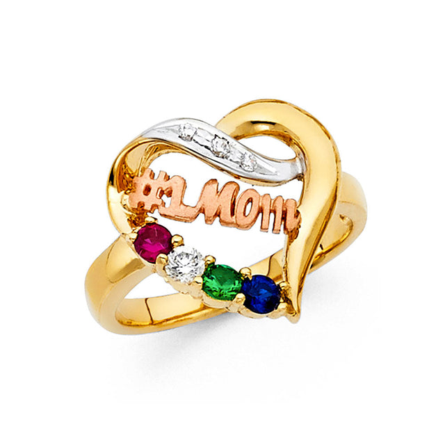 14K Tri-Color Gold #1 Mom Heart Ring