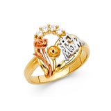 14K Tricolor Gold Mom Rose Mother's Ring on White Background