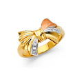 14K Tricolor Gold Ribbon Bow Ring on White Background