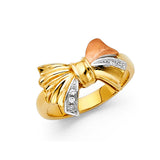 14K Tricolor Gold Ribbon Bow Ring on White Background