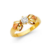 14K Two-Tone Gold Round Bypass Solitaire Engagement Ring on White Background