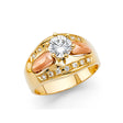 14K Two-Tone Gold Round Cluster Halo Engagement Ring on White Background