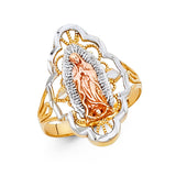 14K Tri-Color Gold Scalloped Filigree Elongated Guadalupe Ring