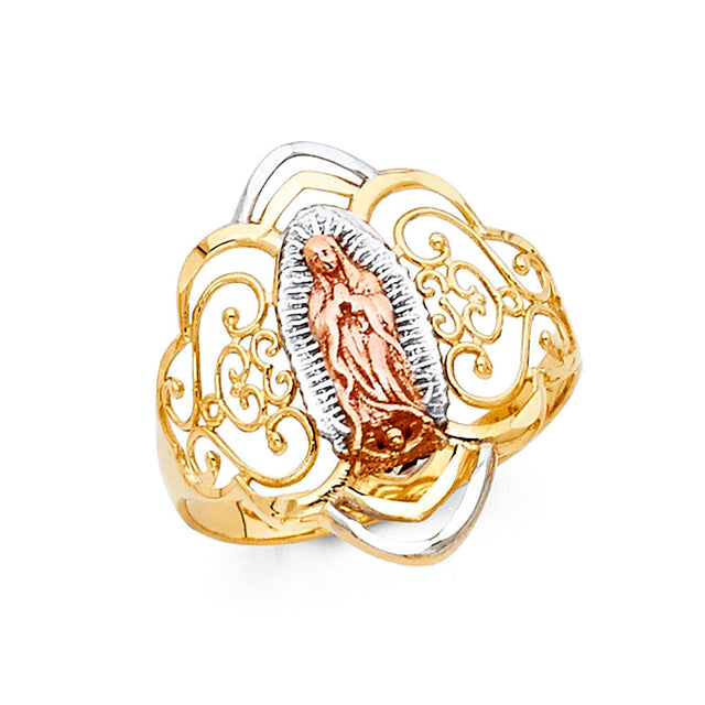 14K Tri-Color Gold Filigree Swirl Guadalupe Ring