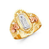 14K Tri-Color Gold Scrolled Filigree Heart Guadalupe Ring