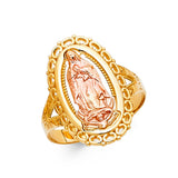14K Two-Tone Gold Diamond-Cut Rope-Frame Oval Guadalupe Ring