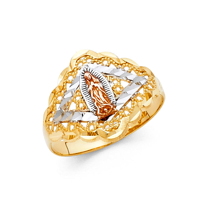 14K Tri-Color Gold Domed Openwork Guadalupe Ring