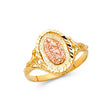 14K Two-Tone Gold Beaded Oval Nugget-Shoulder Guadalupe Ring