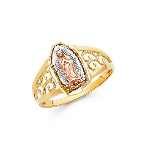 14K Tri-Color Gold Beaded Navette Filigree-Shoulder Guadalupe Ring