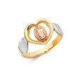 14K Tri-Color Gold Open Heart Frame Guadalupe Ring