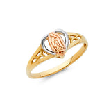14K Tri-Color Gold Heart Frame Guadalupe Ring