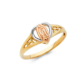 14K Tri-Color Gold Heart Frame Guadalupe Ring