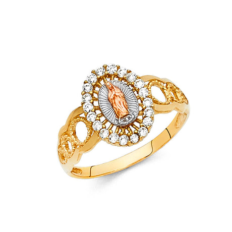 14K Tri-Color Gold Halo Guadalupe Ring