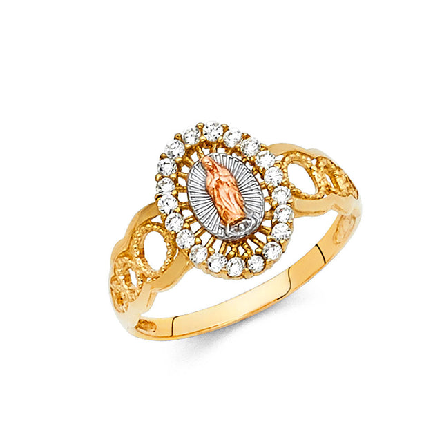 14K Tri-Color Gold Halo Guadalupe Ring