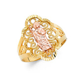 14K Tri-Color Gold San Judas Tadeo Filigree Oval Ring