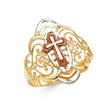 14K Tricolor Gold Cross Ring