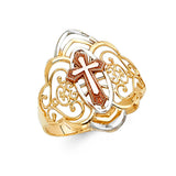 14K Tricolor Gold Cross Ring