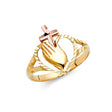 14K Two-Tone Gold Praying Hands and Cross Ring