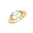 14K Two-Tone Gold Beaded Scroll Cross Ring
