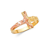 14K Two-Tone Rose & Yellow Gold Sideways Crucifix Ring
