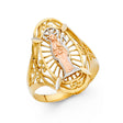 14K Tricolor Gold Our Lady of Guadalupe Openwork Ring on White Background