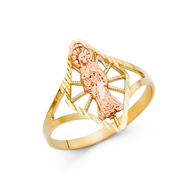 14K Yellow Gold Our Lady of Guadalupe Petite Ring on White Background