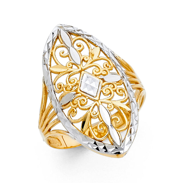 14K Two-Tone Gold Filigree Ring