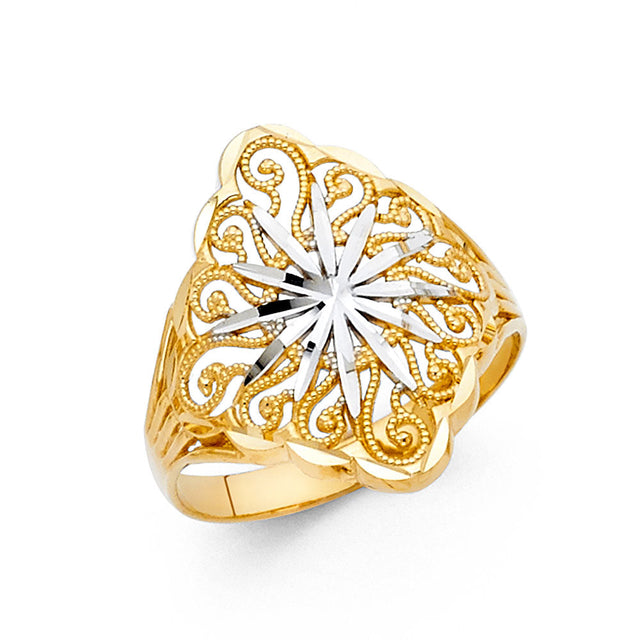14K Two-Tone Gold Filigree Starburst Ring