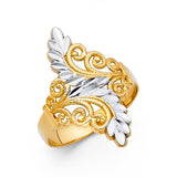 14K Two-Tone Gold Filigree Leaf Ring