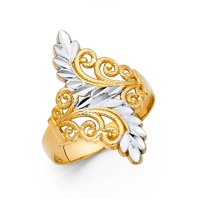 14K Two-Tone Gold Filigree Leaf Ring