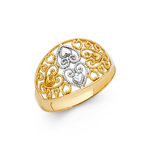 14K Two-Tone Gold Filigree Dome Ring