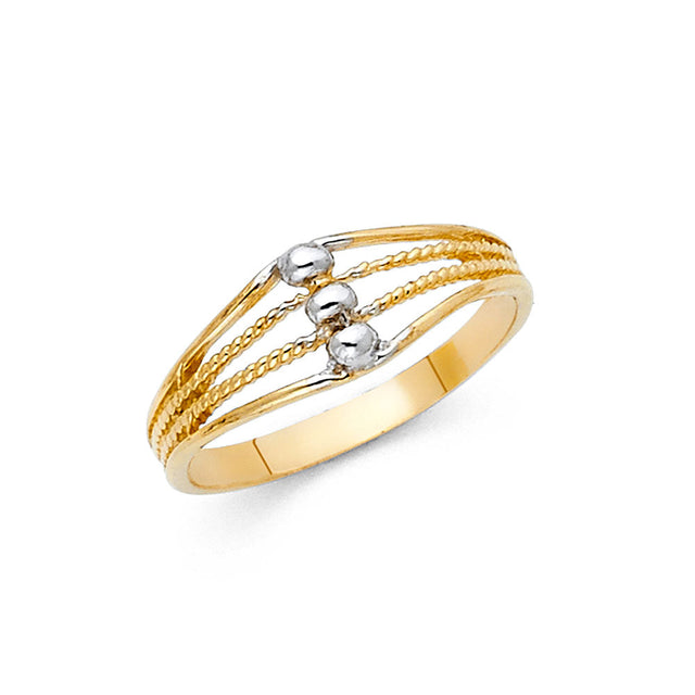 14K Two-Tone Gold Triple-Row Beaded Ring