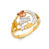 14K Tri-Color Gold Quinceañera 15 Años Star Ring